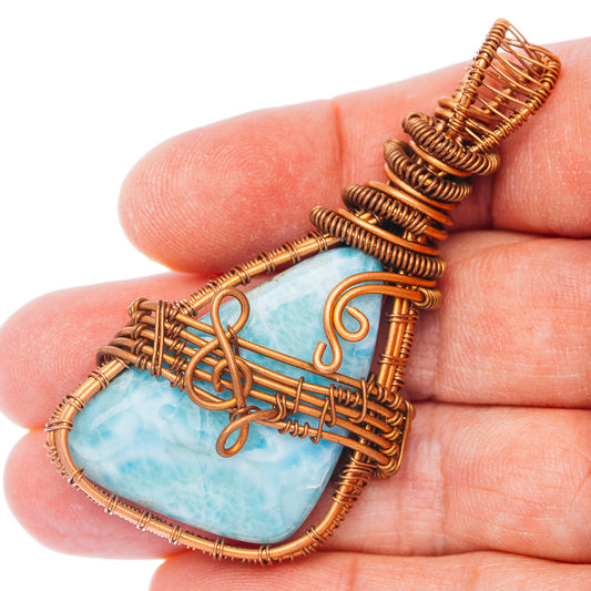 Larimar Wire Warp Pendant 2 1/2" (Copper)