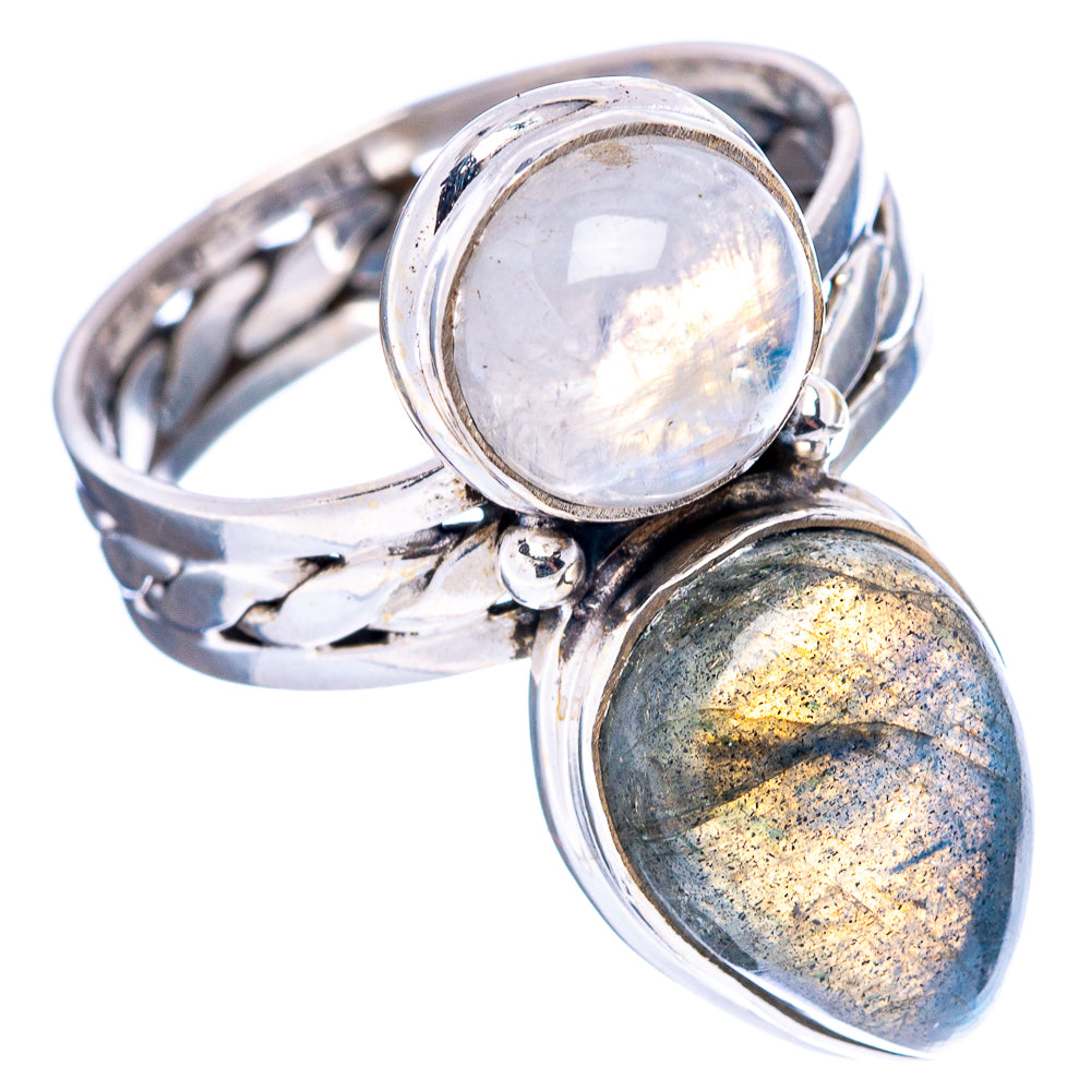 Labradorite, Rainbow Moonstone Ring Size 9.5 (.925 Sterling Silver)