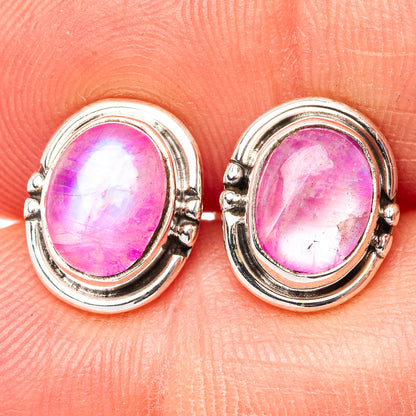 Pink Moonstone Turquoise Earrings 3/8" (.925 Sterling Silver)