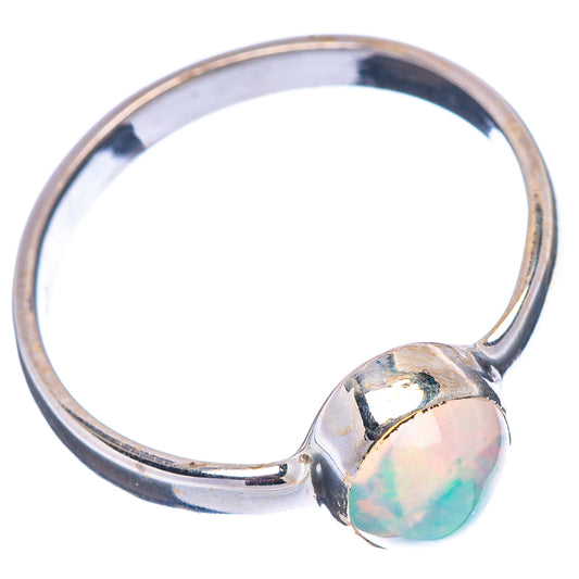 Sterling silver opal ring, round bezel opal on open band with curved profile