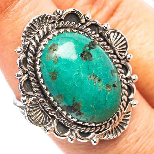 Exclusive Southwestern Style Hubei Turquoise Ring Size 8 Adjustable (.925 Sterling Silver)