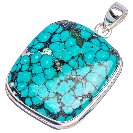 Turquoise stone pendant with ornate .925 sterling silver bezel and bail, rectangular