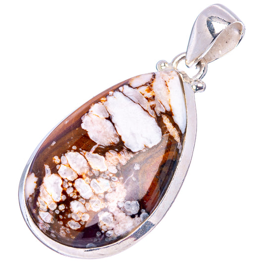 Sterling silver teardrop pendant featuring marbled wild horse jasper stone