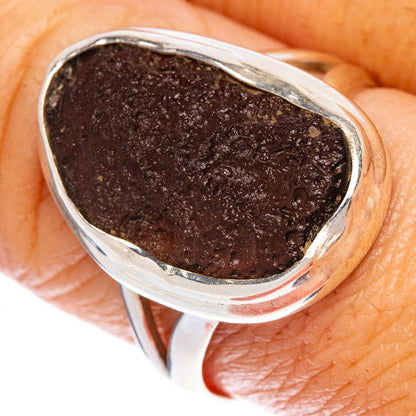 Sterling silver ring with dark brown teardrop druzy stone bezel