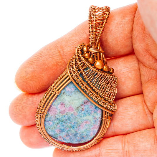 Ruby Fuchsite Wire Wrap Pendant 2 1/2" (Copper)
