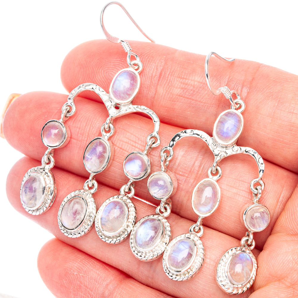 Signature Rainbow Moonstone Earrings 2 1/8" (925 Sterling Silver) E1180