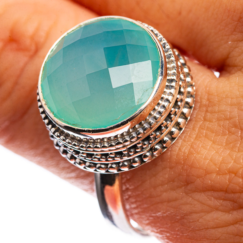 Aqua Chalcedony 925 Sterling Silver Ring Size 10.75