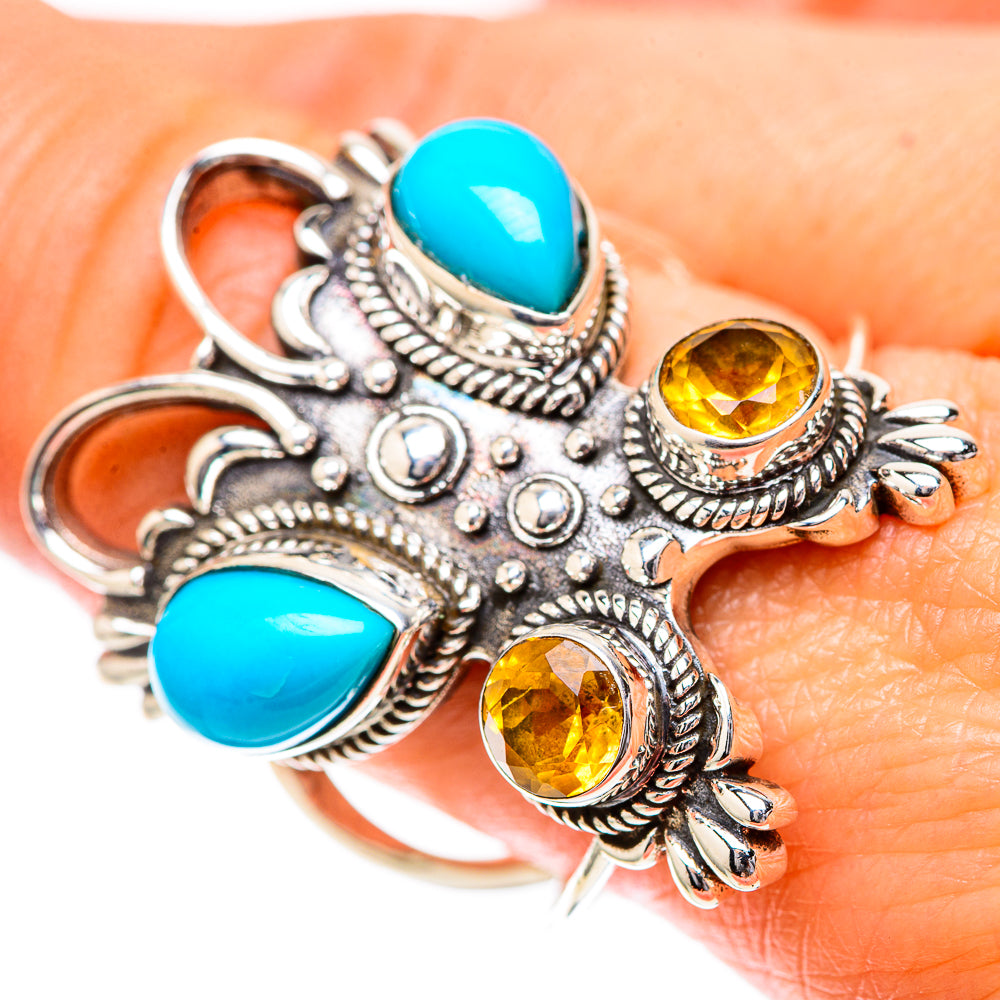 Large Sleeping Beauty Turquoise, Citrine Ring Size 10 (925 Sterling Silver) RING137984