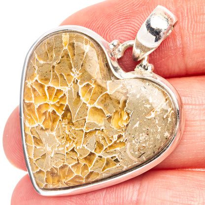 Agatized Fossil Coral Heart Pendant 1 1/2" (.925 Sterling Silver)