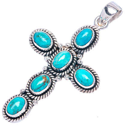 Blue Copper Composite Turquoise Cross Pendants 1 7/8" (925 Sterling Silver) P42361