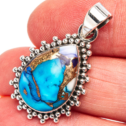 Turquoise stone pendant in .925 sterling silver teardrop bezel with bail loop