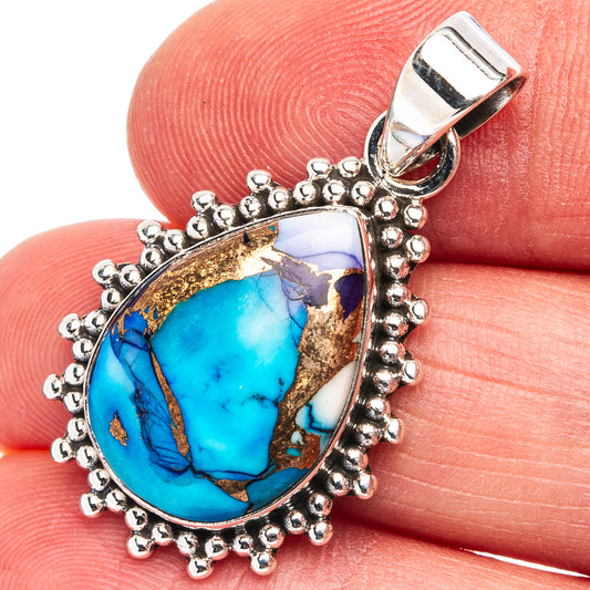 Turquoise stone pendant in .925 sterling silver teardrop bezel with bail loop