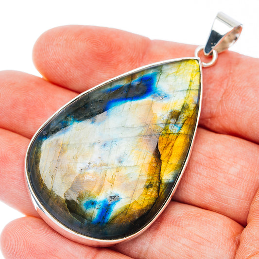Huge Premium Spectrolite Pendant 2 3/8" (.925 Sterling Silver)