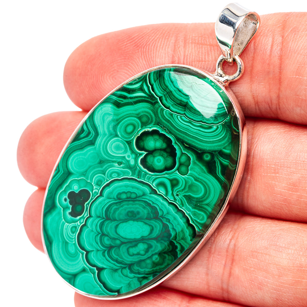 Premium Malachite Pendant 2 3/8" (.925 Sterling Silver)
