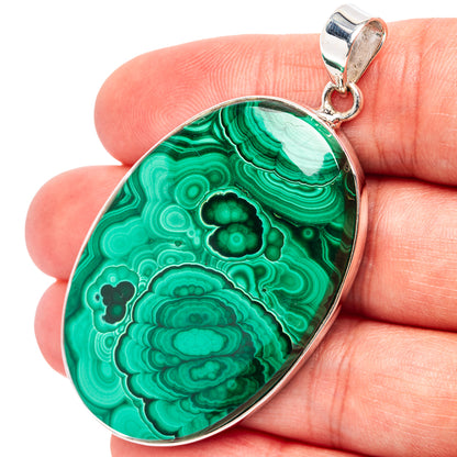 Premium Malachite Pendant 2 3/8" (.925 Sterling Silver)