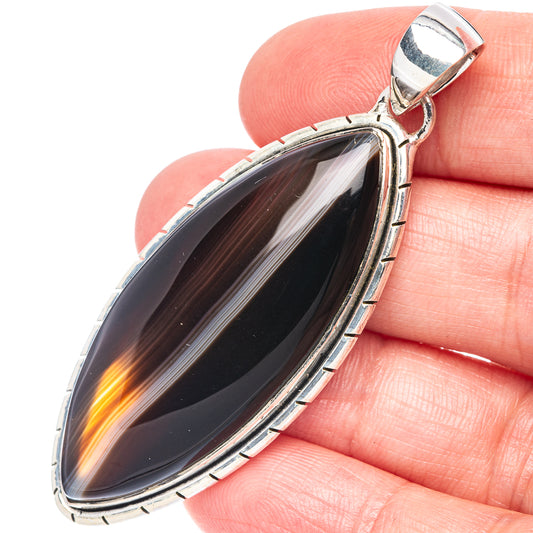 Large Black Botswana Agate Pendant 2 3/8" (925 Sterling Silver) P44330