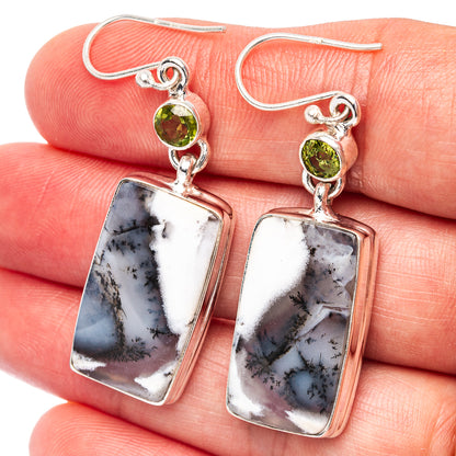 Premium Dendritic Opal, Peridot Earrings 1 7/8" (.925 Sterling Silver)