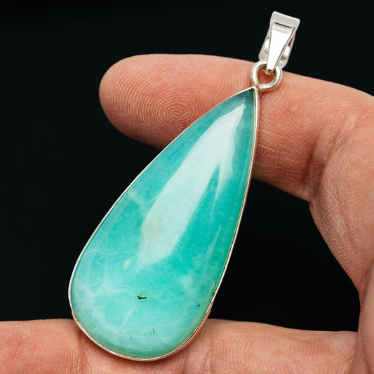 Teardrop chrysoprase pendant, .925 sterling silver frame and bail, polished drop