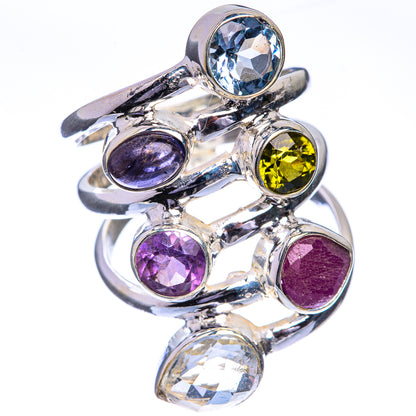 Large Blue Topaz, Tanzanite, Peridot, Amethyst, Ruby, White Quartz Ring Size 6.75 (925 Sterling Silver) RING143351