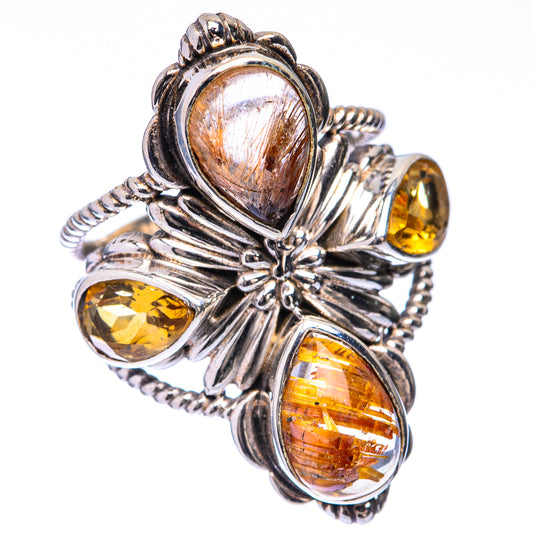 Large Rutilated Quartz, Citrine Ring Size 6.5 (925 Sterling Silver) R141642