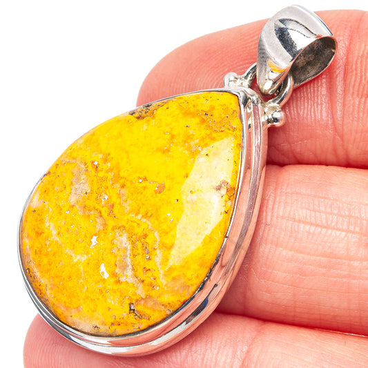 Sterling silver teardrop pendant with yellow honeycomb jasper gemstone in bezel