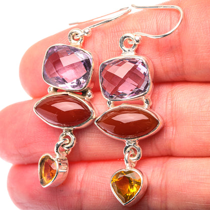 Amethyst, Carnelian, Citrine Earrings 1 7/8" (925 Sterling Silver) EARR432146
