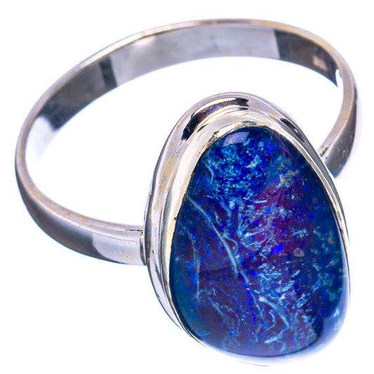 Polished 925 sterling silver ring with oval blue opal cabochon, size 10.75
