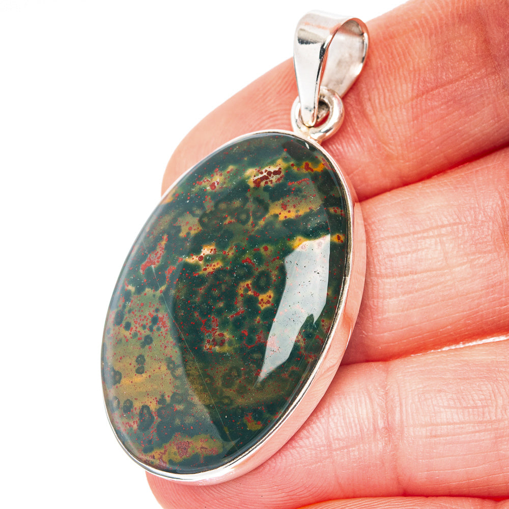 Bloodstone Pendant 1 3/4" (.925 Sterling Silver)