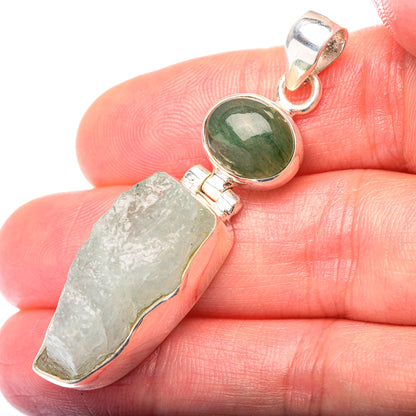 Raw Aquamarine, Green Aventurine Pendant 2 1/8" (925 Sterling Silver) PD38546