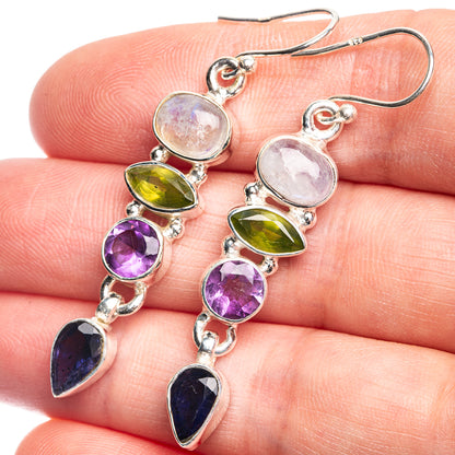 Rainbow Moonstone, Peridot, Amethyst, Tanzanite Earrings 2" (925 Sterling Silver) E432603