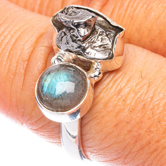 Rare Meteorite, Labradorite Ring Size 8.25 (925 Sterling Silver) R7132