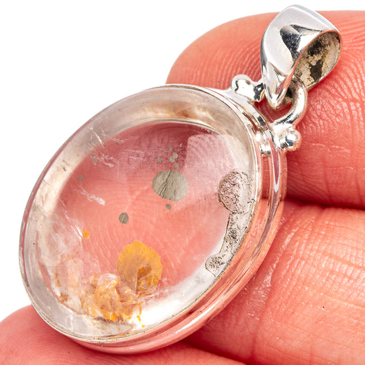 Marcasite in quartz pendant in .925 sterling silver with oval clear stone, round bail