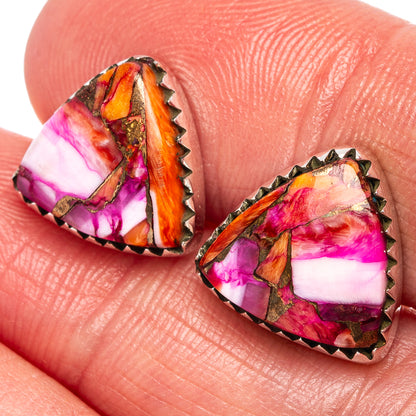 Pink Dahlia Mohave Turquoise Earrings 1/2" (.925 Sterling Silver)