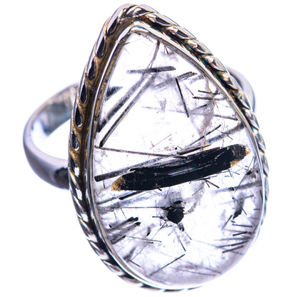 Large Tourmalinated Quartz 925 Sterling Silver Ring Size 9.75