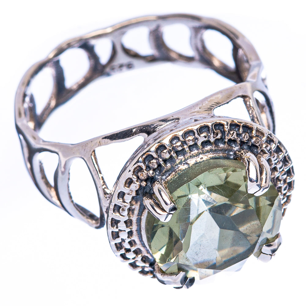 Faceted Green Amethyst Ring Size 8 (925 Sterling Silver) R2436