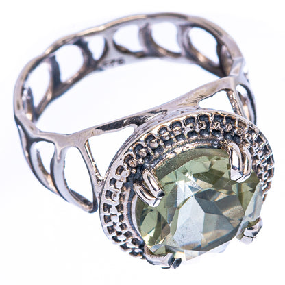 Faceted Green Amethyst Ring Size 8 (925 Sterling Silver) R2436