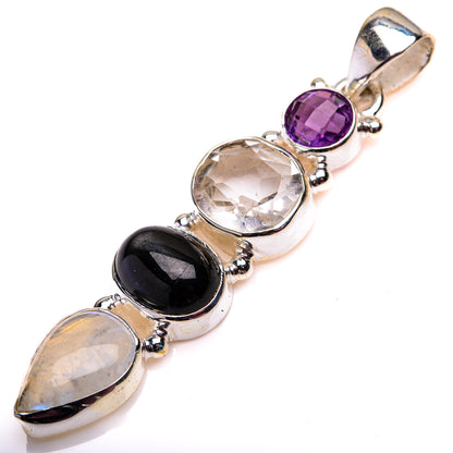 White Quartz, Rainbow Moonstone, Star Diopside, Amethyst Pendant 2" (925 Sterling Silver) PD38586