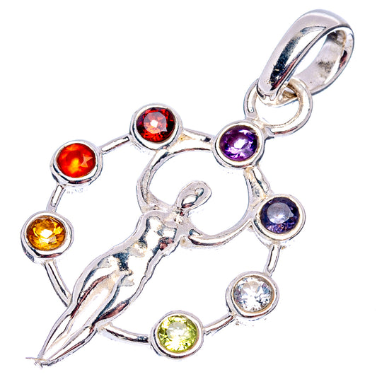 Sterling silver chakra pendant with multicolor round gemstones and top loop bail charm