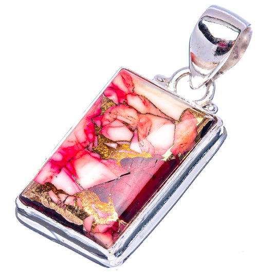 Rectangle sterling silver pendant with red/pink turquoise-style inlay and polished bail