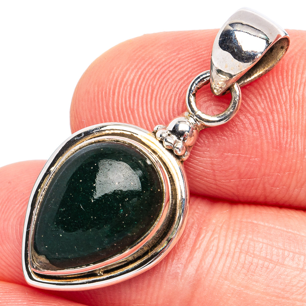 925 sterling silver green aventurine oval pendant with bail and small side detail