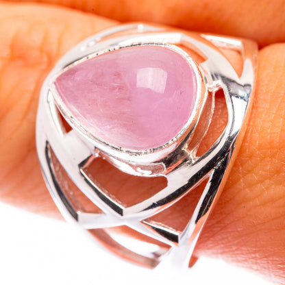 Sterling silver moonstone ring with pink oval cabochon and openwork band