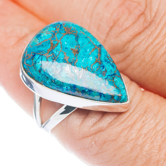 Turquoise teardrop shattuckite ring with polished .925 sterling silver band