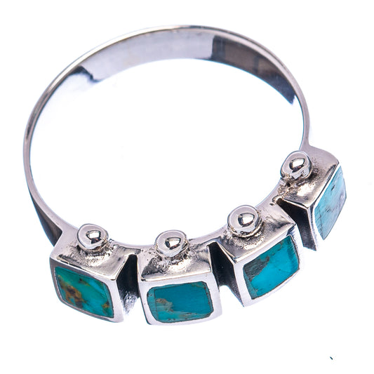 Sterling silver ring with three rectangular turquoise stones and scalloped metal edges