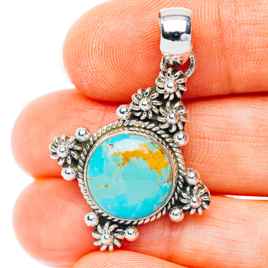 Southwestern Style Kingman Turquoise Pendant 1 3/8" (.925 Sterling Silver)