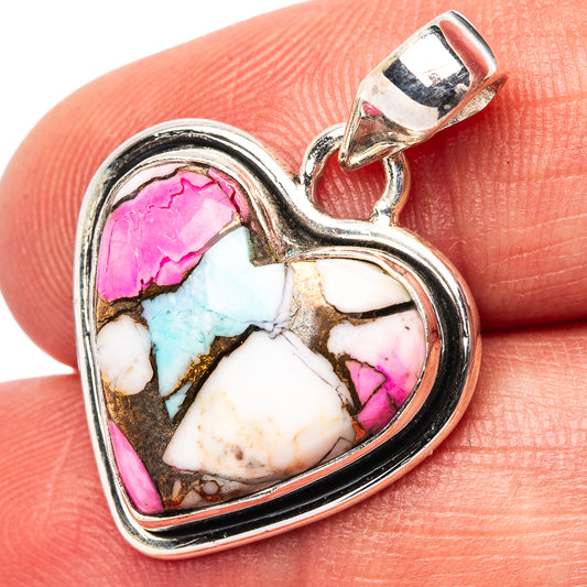 Heart pendant in .925 sterling silver with multicolor stone in pink, blue, white