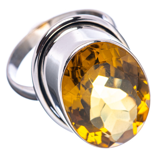 Oval amber beer quartz gemstone in .925 sterling silver ring, size 10, side view