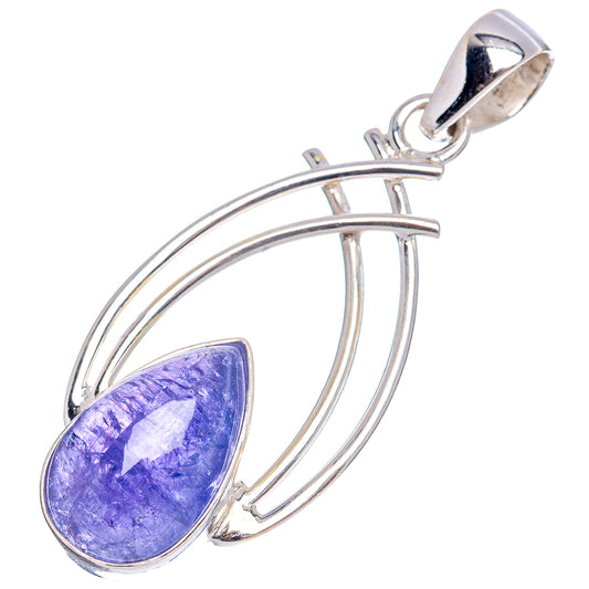 Oval tanzanite pendant with arched sterling silver loops and top bail