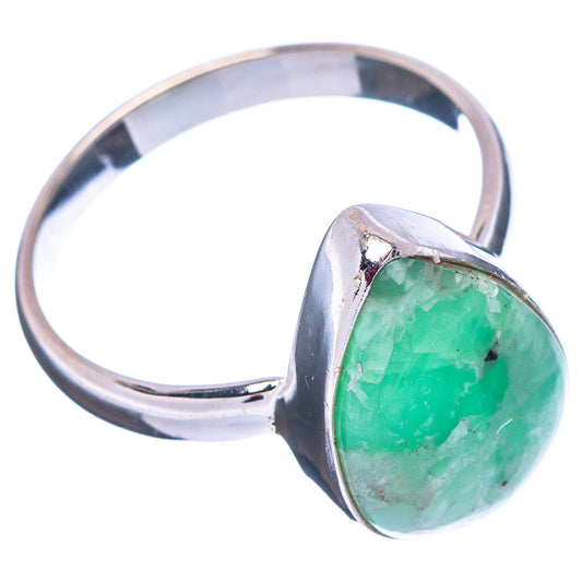 Sterling silver ring with oval green gemstone, open bezel setting