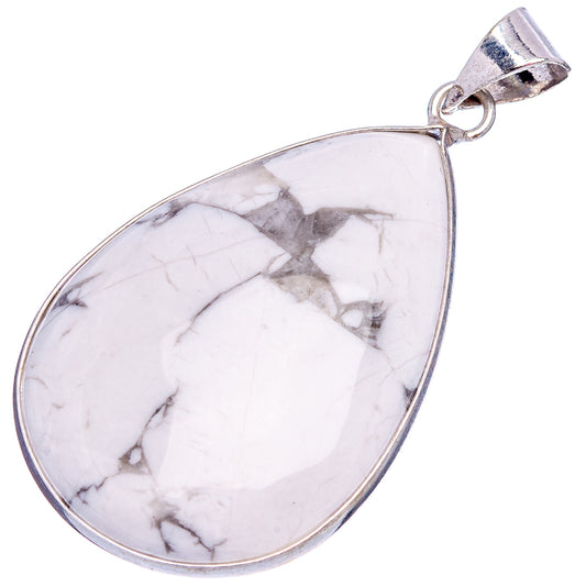Howlite teardrop pendant, white marbled stone with silver-plated bail