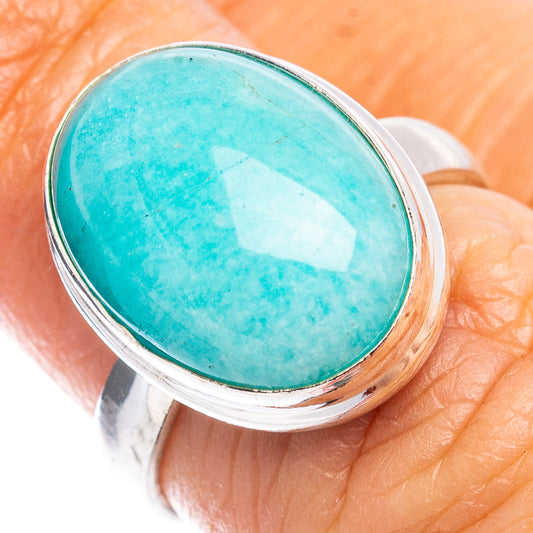 Sterling silver amazonite ring with large oval turquoise cabochon, size 6